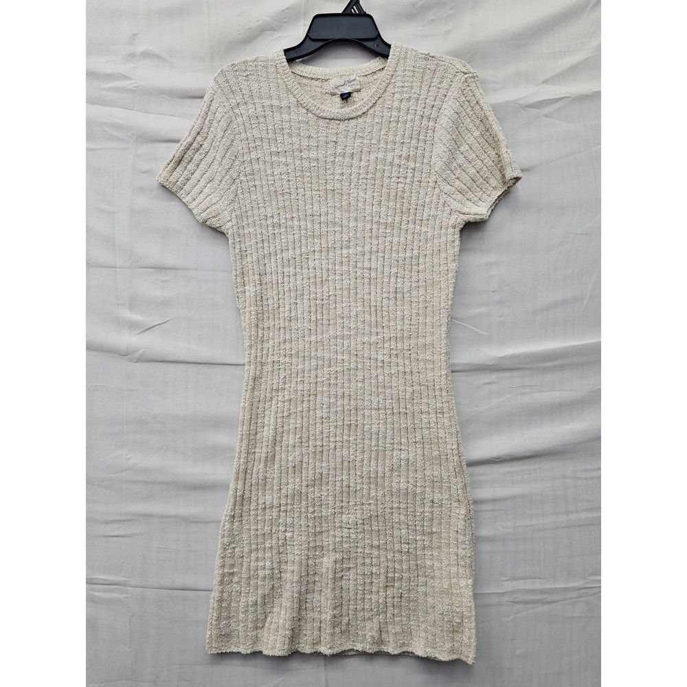 Universal Thread Womens Ribbed Knit Mini Dress Cream Cotton Blend Casual Size L